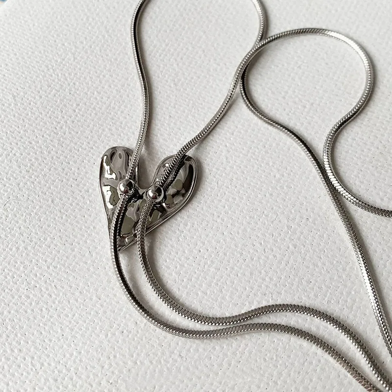 Irregular heart withdraw long necklaces stainless steel long necklaces adjustable korean fashion jewelry non tarnish 2024