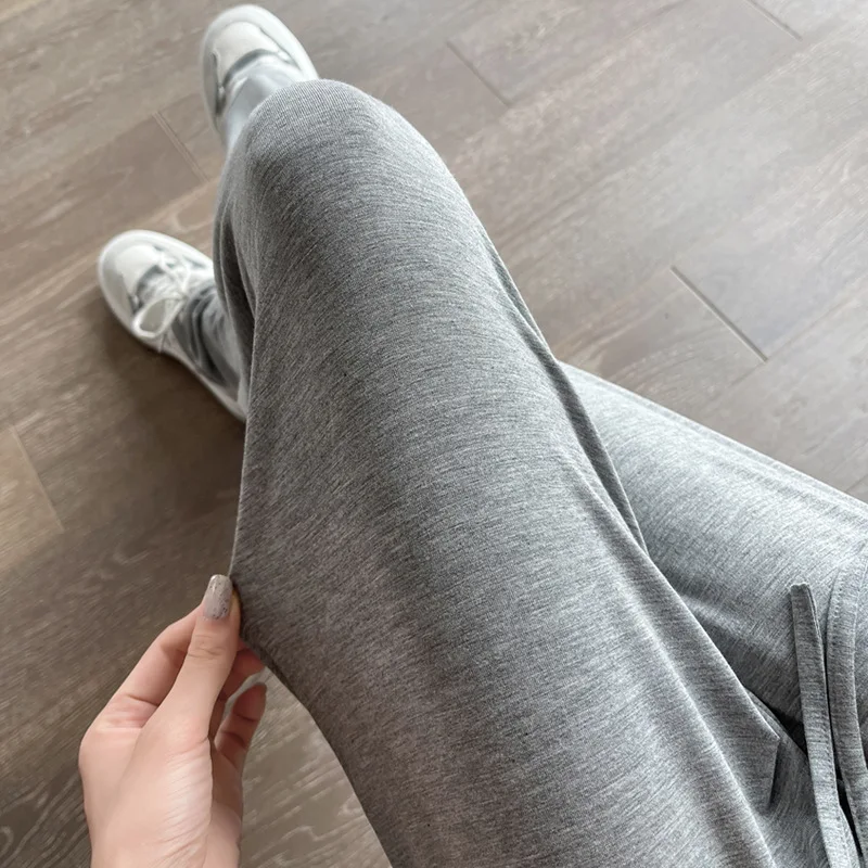 Gray Modal Wide Leg Pants for Women Summer Lightweight High Waisted Flowy Lounge Trousers