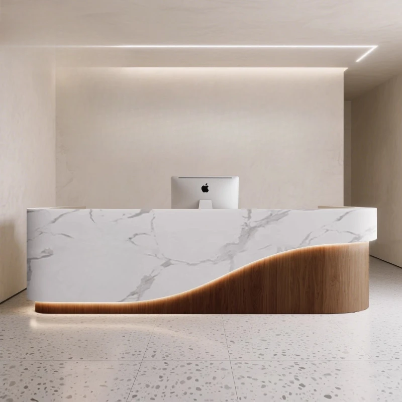Curved Design Reception Desks Sales Checkout Service Office Wood Reception Desks Shop Display Escritorio Commercial Furniture