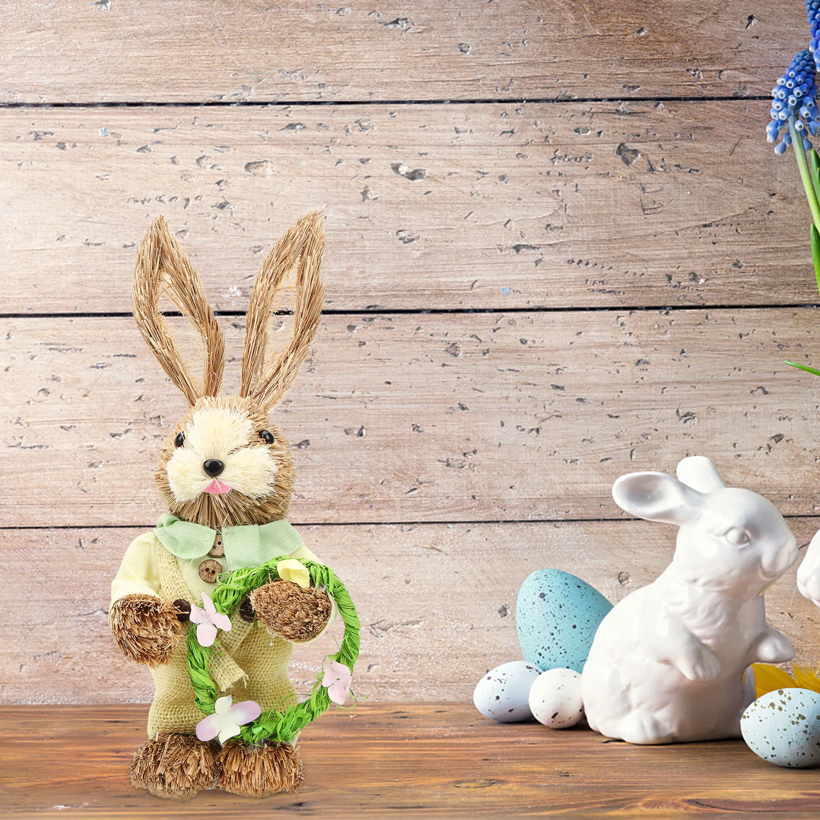 

Bunny Topiary Handmade Straw Rabbit Ornaments for Kids Decorations Home Dining Table Stuffed Cotton Child