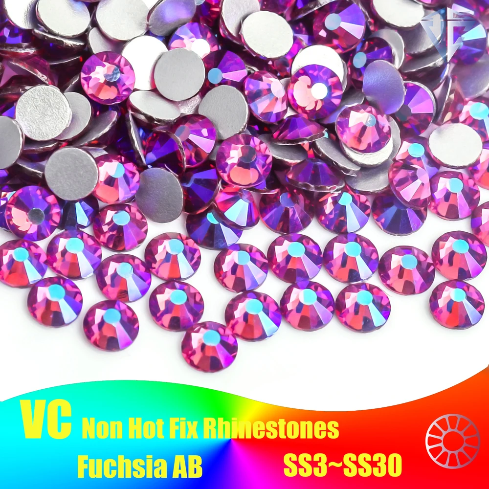 SS3-SS30 Fuksja AB стразы Crystal Non Hotfix Rhinestones Flatback Glass Nail Strass Glitter Rhinestone na Boże Narodzenie F0020