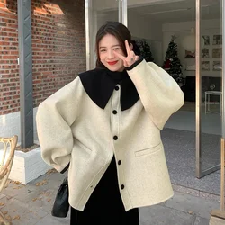 Japanese Doll Collar Color Coat 2023 Spring Autumn Korean Version of the New Fat MM260 Catty Loose Cardigan Shirt Solid Color