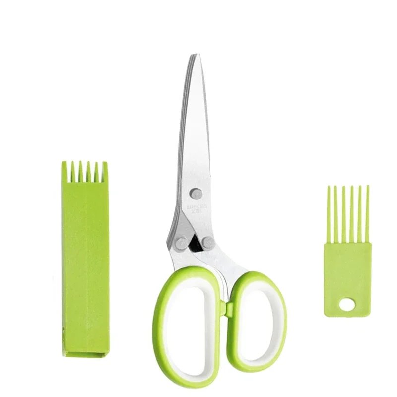 

Multifunctional 5 Layers Stainless Steel Knives Scallion Cutter Herb Laver Spices Cook Cut Shredders & Slicers Kitchen Scissors