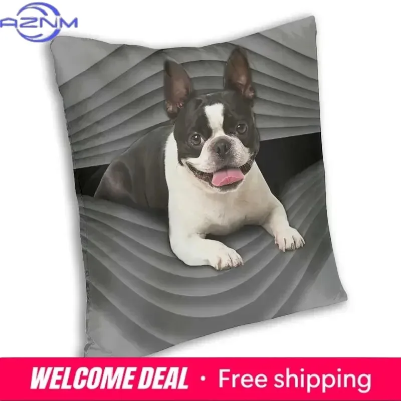 Boston Terrier Square Pillow Case Decoration Cute Puppy Cushion Cover Throw Pillow for Car Double-sided Printing