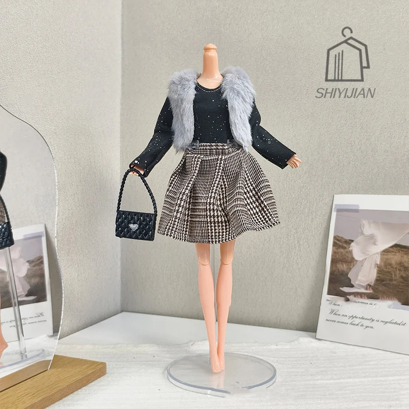 Robe de poupée faite à la main, vêtements d'hiver, gilet + robes + sac pour 30CM, vêtements de poupée, accessoires de déguisement, jouet pour fille, cadeaux, 1/6