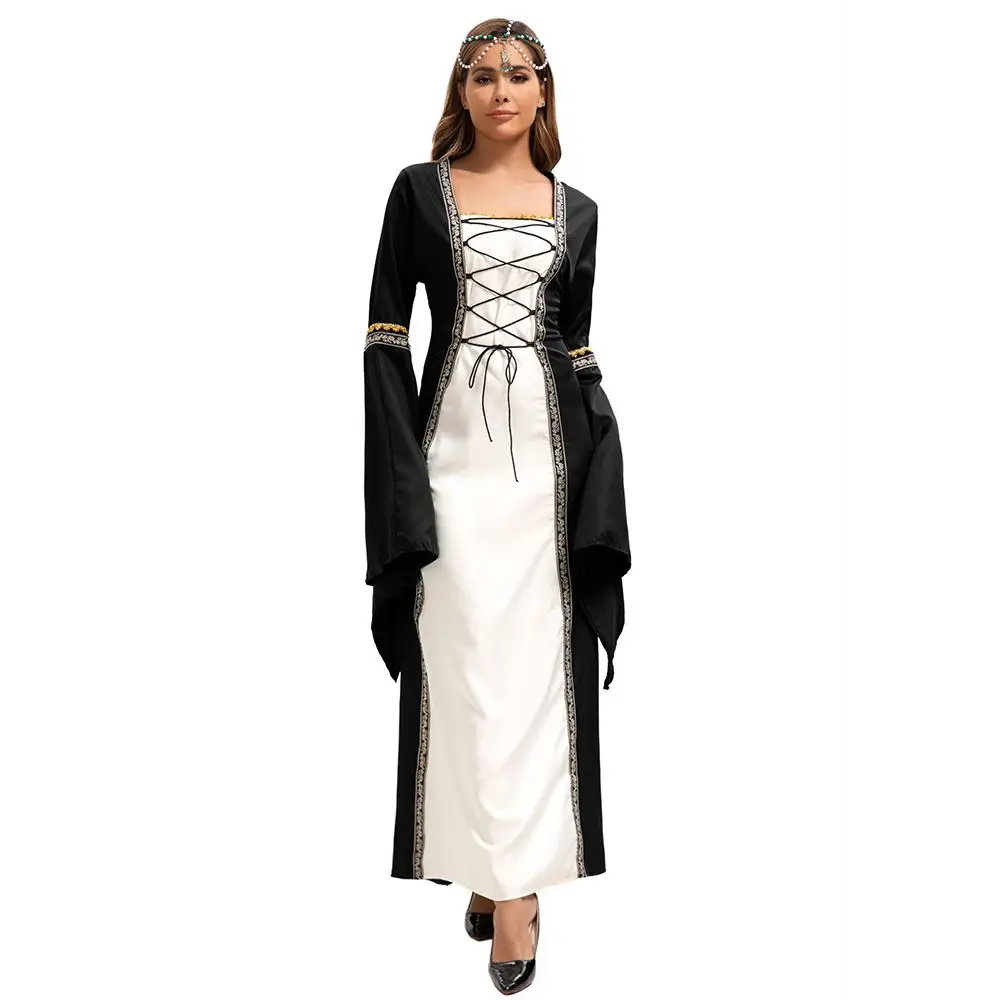 Gothic Halloween Long Dr mit ausgestellten Sves Damen Plus Size Mittelalterliche Hofrobe Kostüm Chinesische Produktion Winter 2025