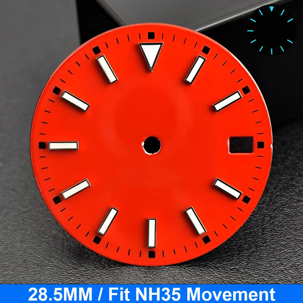 28,5mm Uhrenzifferblatt und Zeiger Set Blau-Grün Leuchtend Passend für NH35 E2824 M8215 Uhrwerk Super Leuchtende Uhrenmodifikation Ersatzteile – Detail 9