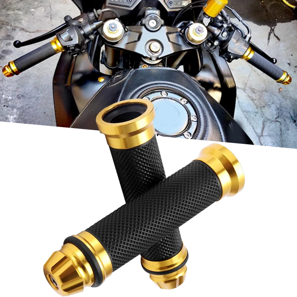 2pcs Motorcycle Handlebar Grips 22mm Handle Grip Universal Aluminium Rubber Handlebar Cap Silver/Gold/Titanium/Orange