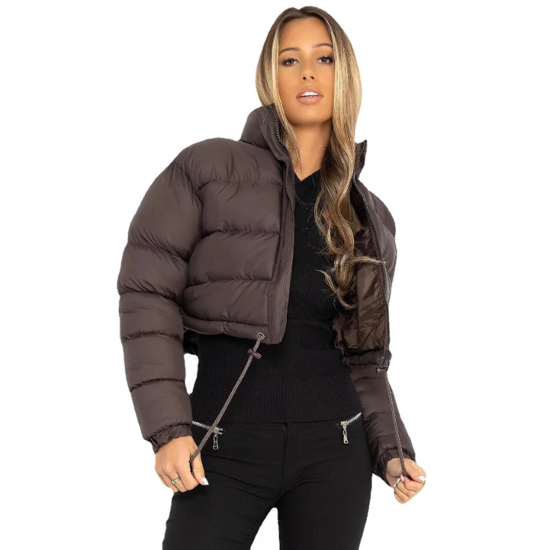 Parkas Women Short Coats Stand Collar Zipper Jackets Full Sleeve Thick Warm Y2k Streetwear Elegant Jacket Work Autumn Winter