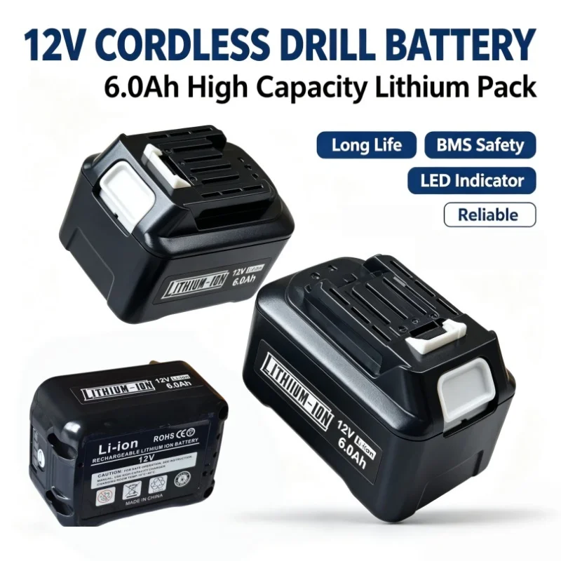 Replacement 12V 6000mAh Lithium Battery for Makita BL1021B BL1041 BL1016 BL1015 DF331 Cordless Drill Power Tools
