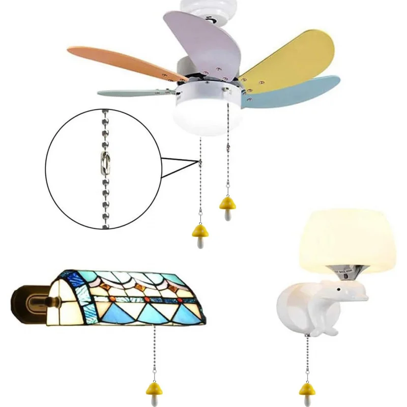Ceiling Fan Pull Chain Extender with Mushroom Ornament – 12Inch Adjustable Fan Chain Pulls & Ball Connector, Rustproof Zinc Allo