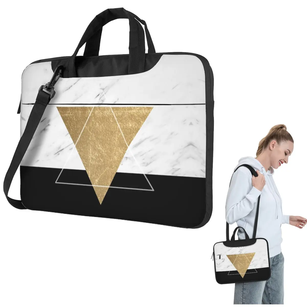 

Сумка для ноутбука Golden Marble Deco с геометрическим рисунком через плечо, сумка для компьютера, устойчивая защитная сумка для ноутбука для Lenovo
