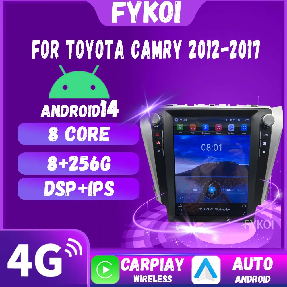 Car Radio For Toyota Camry 2012-2017 CarPlay Android Auto Automotive multimedia Tesla Style Bluetooth 4G GPS WIFI Navigation