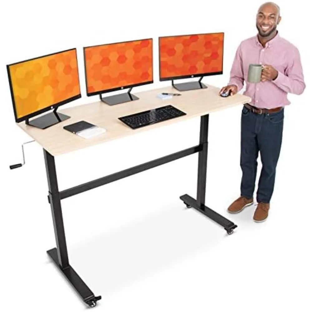 

55 Inch Standing Desk with Detachable Wheels Crank Height Adjustable Sit to Stand Workstation Modern Ergonomic Desk Supports