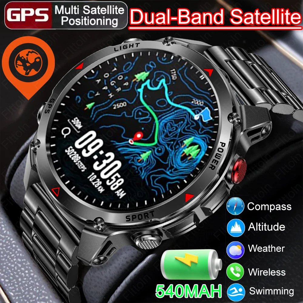 2025 New Military Bluetooth Call Smart Watch Built-in GPS Compass Barometric Altimeter 10ATM Waterproof Sports Smartwatches Men