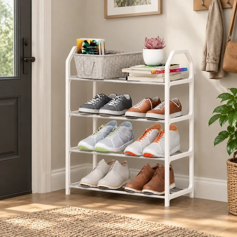 Space-Saving 4-Level Shoe Rack Featuring Sturdy Trapezoid Design for Living Area Organization