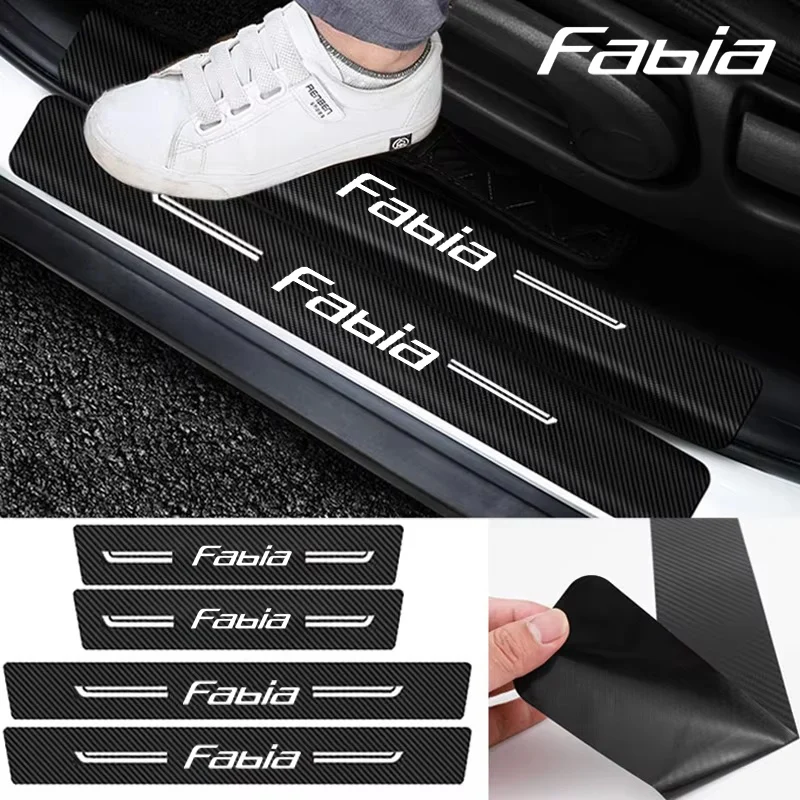 Car Threshold Strip Anti Scratch Stickers For Skoda Fabia Logo Rear Trunk Door Sill Protective Film Decals Styling Accessories