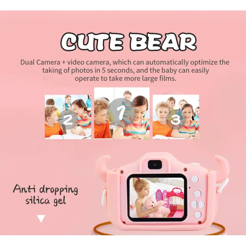 Cartoon Kids Digital Camera 20MP Dual Lens Photography toys 2 Inch Screen 1080P Childrens Mini SLR Video Player Birthday Gifts