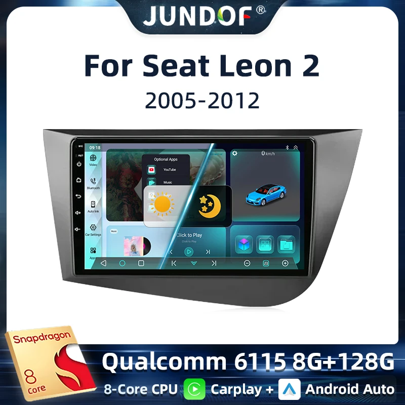 

Jundof Wireless Carplay Car Radio For Seat Leon 2 MK2 2005 2006 2007 2008-2012 Android 13 Navigation GPS Multimedia Video Player