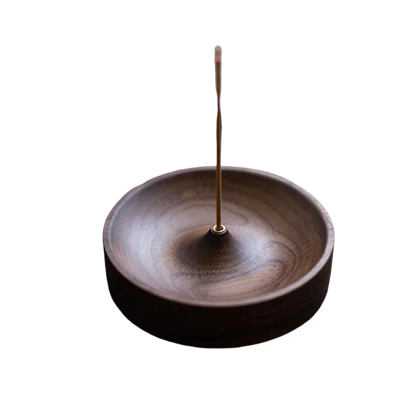 

Handmade Solid Walnut Wood Incense Burner with Agarwood Tray Round Tea Ceremony Censer for Meditation, Aromatherapy & Home Decor