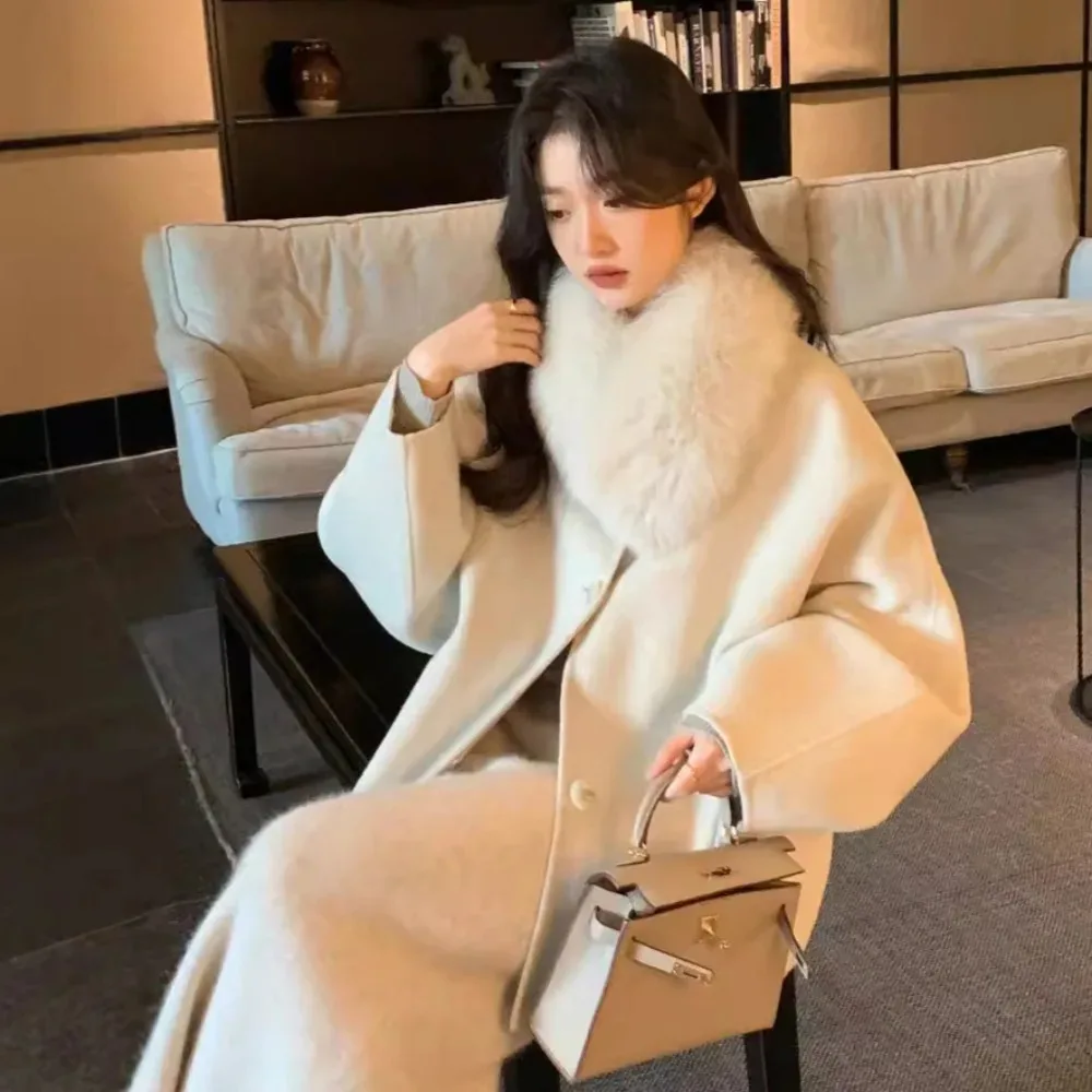 

Шерстяное пальто 202, осень-зима, женское пальто с бабочкой, новое пальто из натурального лисьего меха, двусторонняя кашемировая куртка, женское маленькое шерстяное пальто