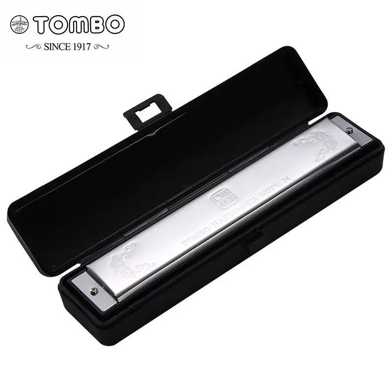 TOMBO 6624P 24 Holes Tremolo Harmonica Polyphony Diatonic C Key 24 Hole Profession Harmonica Beginners Kids Aldults Silver