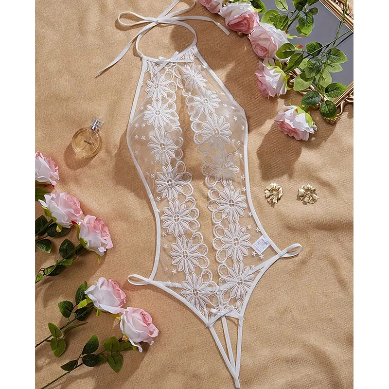 Sexual Teddy Doll See Through Lace Crotchless Pajamas Sexy Lingerie Deep V Open Bra Porn Bodysuit Underwear Erotic Costumes