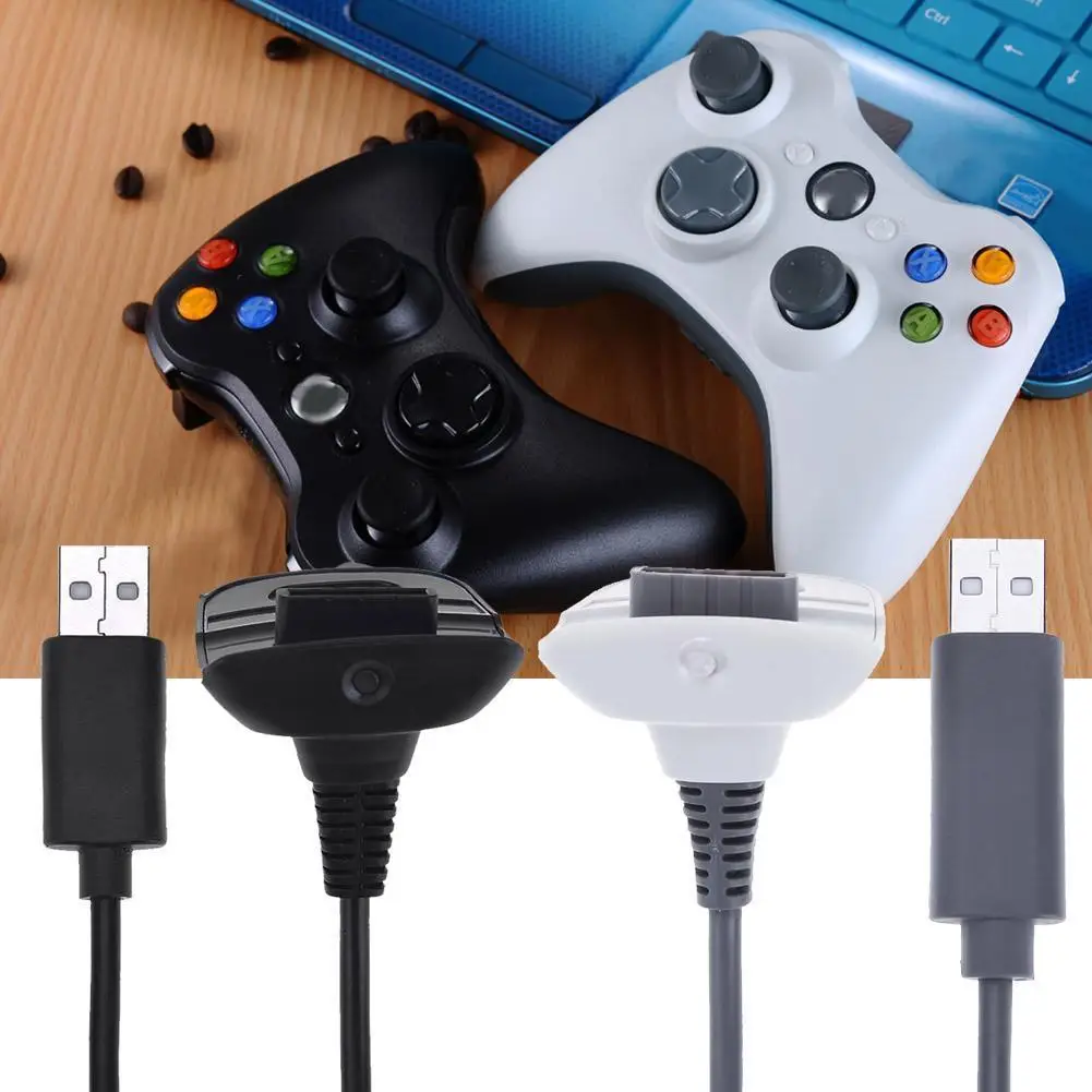 Image 3: Câble de chargement USB pour manette XBOX 360, connexion sans fil, 150cm, noir et blanc