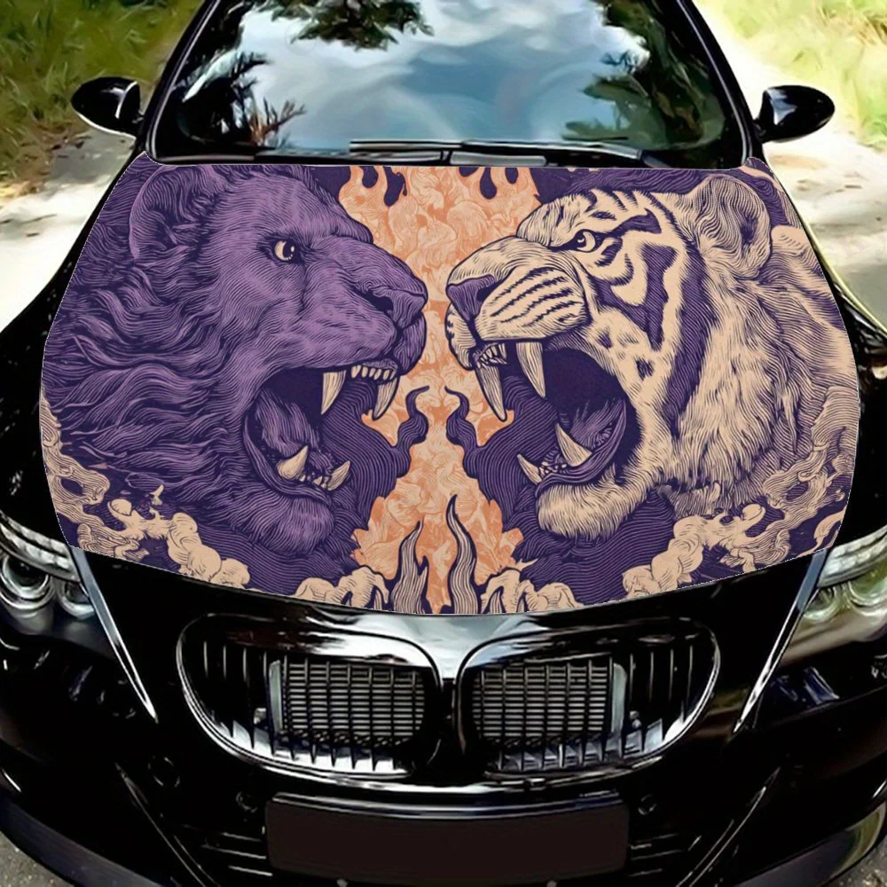 ملصق غطاء محرك السيارة باللون الأرجواني والبرتقالي، ملصق فني تلقائي، ديكور يلتف الفينيل الخارجي للسيارة، هدية لمحبي السيارات، U #1