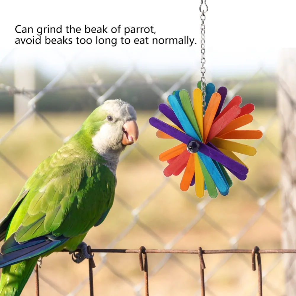 2PCS Wooden Material Bird Chew Multicolored Popsicle Stick Design Parrot Chew Stick Hanging Type Teeth Grinding Wooden Bird