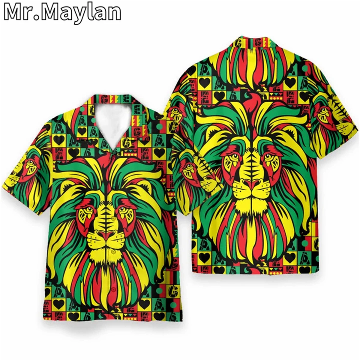 Rasta Bob Marley Leeuw Met Bril 3d Shirt Beach Hawaiian Shirt Zomer Korte Mouw Shirt Streetwear Oversized Chemise Homme