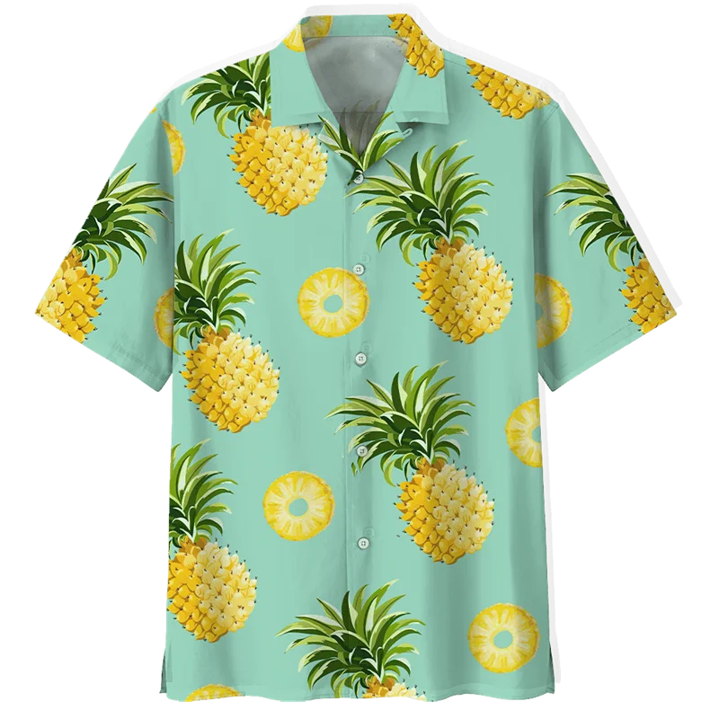 

Lemon Pattern Aloha Shirts Men 3D Printed Tropical Fruits Short Sleeve Button Blouse Streetwear Oversized Lapel Hawaiian Shirt