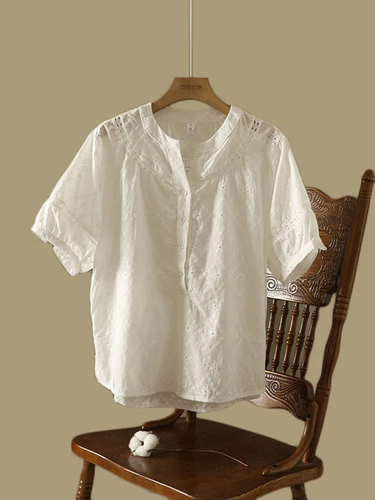 

Милый японский цветной вышитый полый повседневный летний топ с открытым воротником свободного покроя для плюс Si...