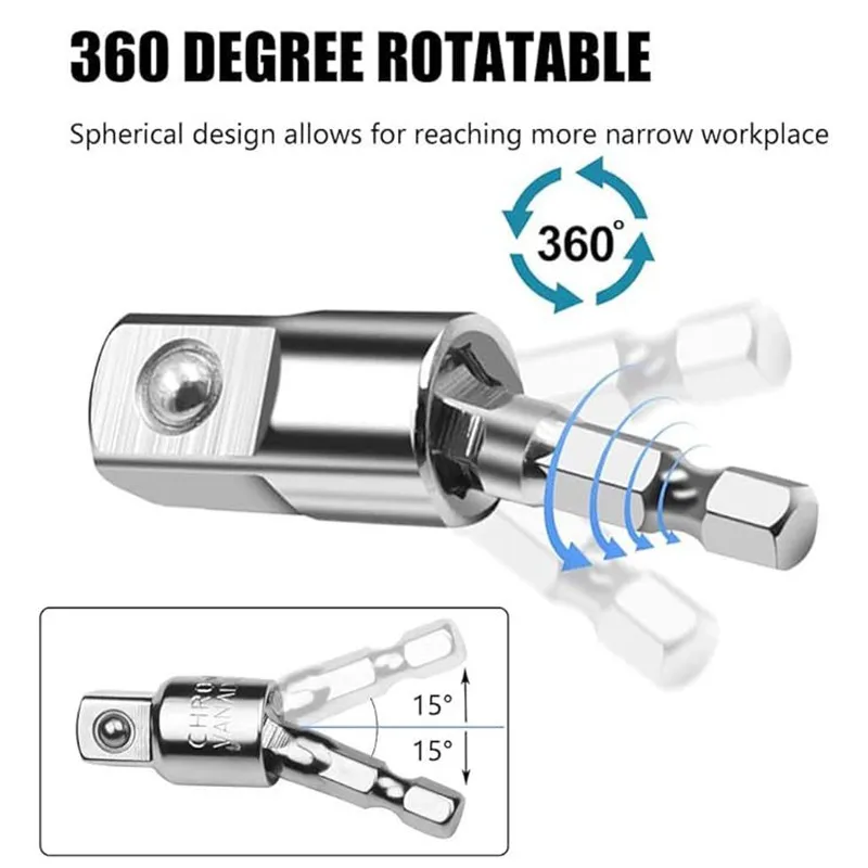 360°Electric Drill Air Screwdriver Sleeve Universal Adapter Hexagonal Handle to Square Head Rotary Adapter Connect Rod Tool