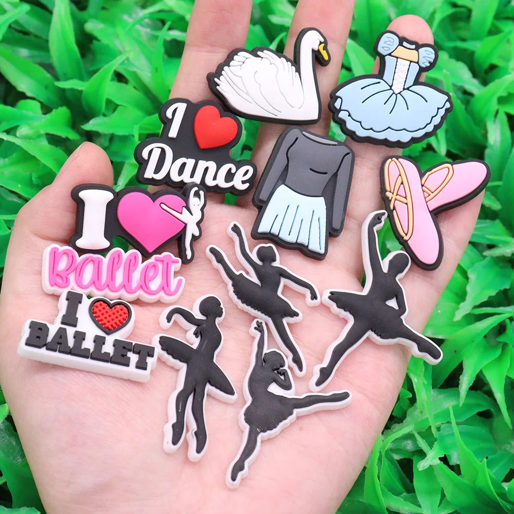 Mix 50pcs PVC Ballet Shoes Dress Dancer Swan Buckle Shoe Charms Accessories Designer Ornament Decorations Girls Party Gift