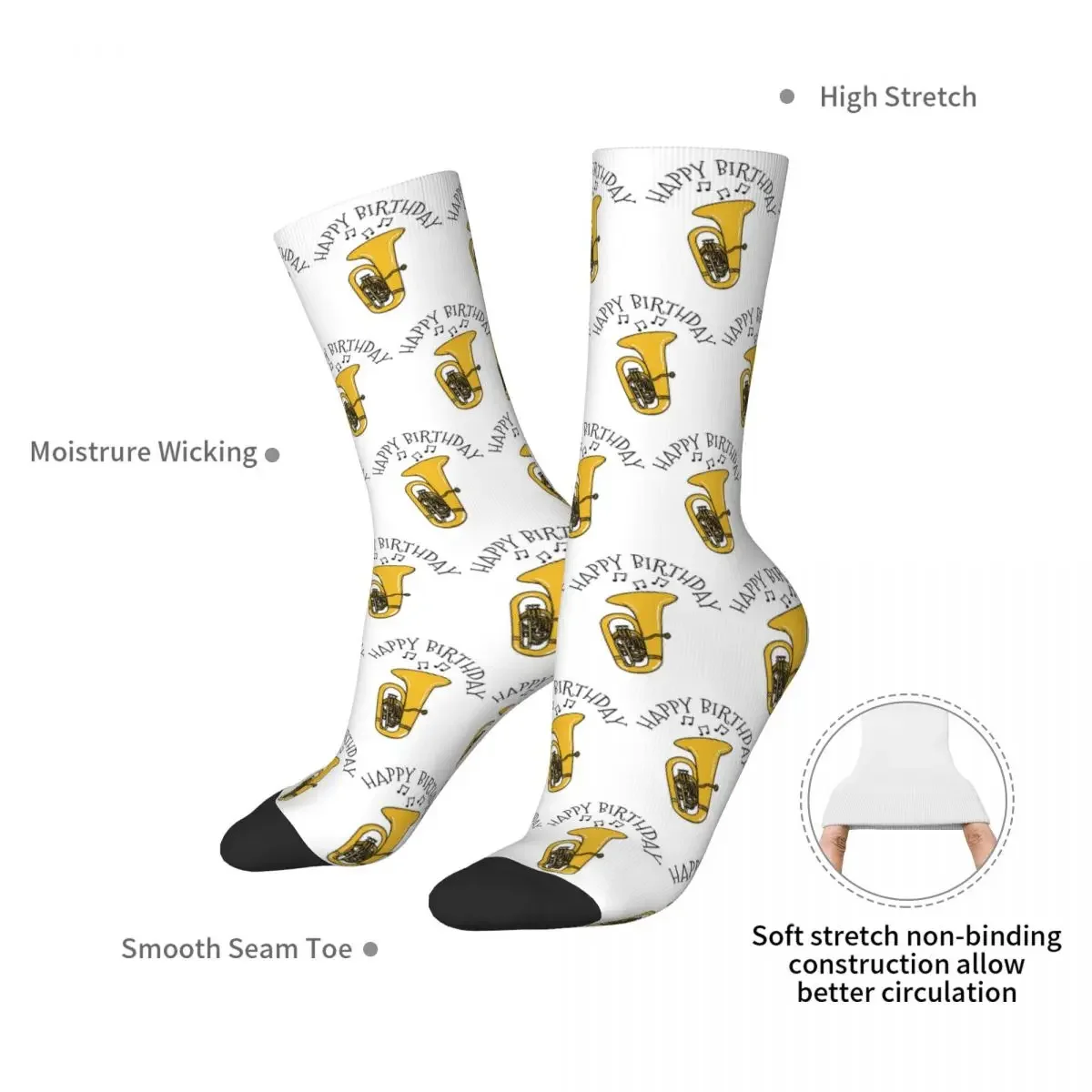 Happy Birthday Tuba Tubaist Brass Musician Socks Super Soft Stockings All Season Long Socks Accessories for Unisex Gifts