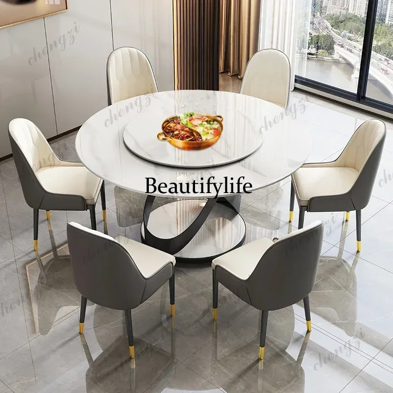 C45  Designer Round Dining Table Rotator Turntable Kitchen Dining Table Restaurant Luxury Mesa Redonda Comedor Modern