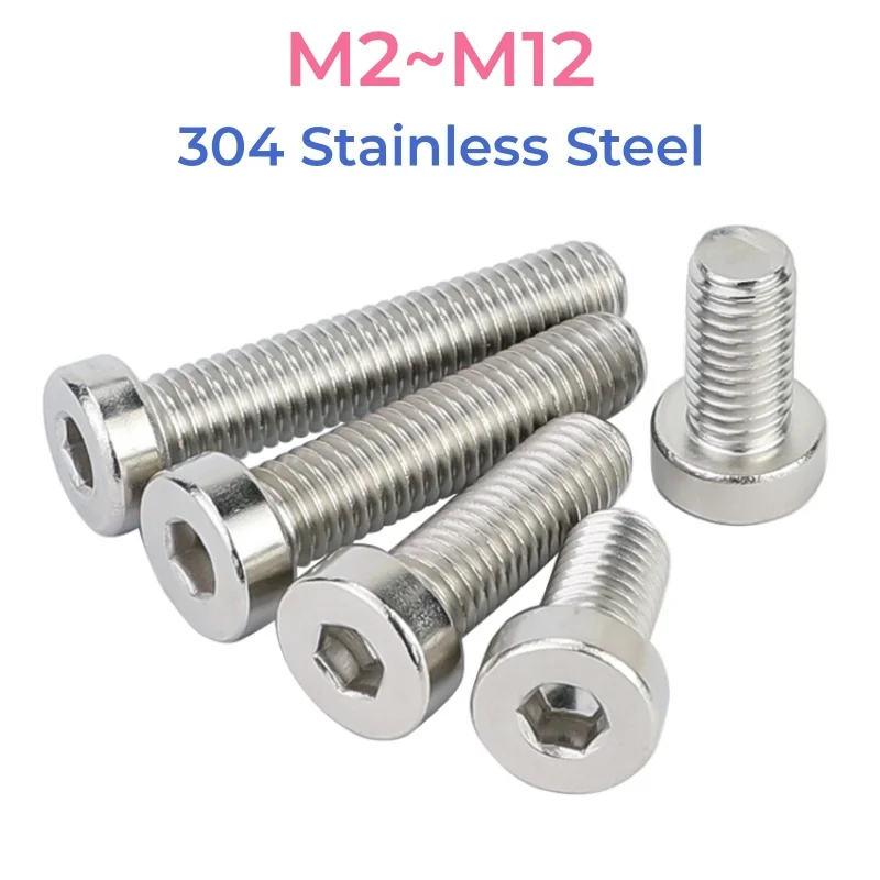 304 Stainless Steel Thin Low Short Profile Head Hex Hexagon Socket Head Cap Screws Allen Bolts M2 M2.5 M3 M4 M5 M6 M8 M10 M12