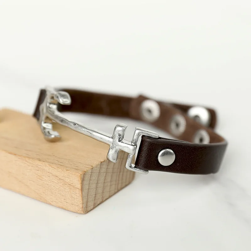 anchor man bracelet Hand Woven Cowhide Leather Adjustable Bracelet Navy Accessories Unisex Jewelry Gift For Man