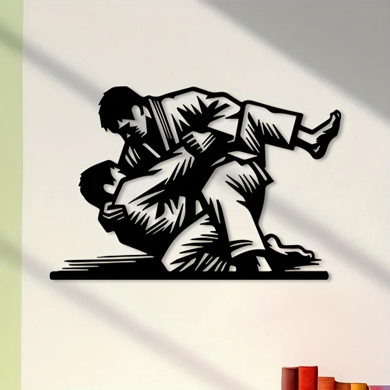 Jiu Jitsu Metal Wall Art Statue Mural Home Patio Outdoor Fence Decor Boys Holiday Gift