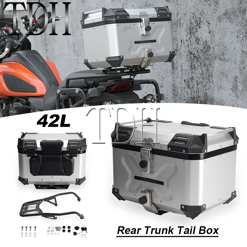 

42L Rear Box Motorcycle Trunk Waterproof Tail Bag Accessories Aluminum Alloy Box W/ Mounting Bracket Kits For Pan America 1250 S