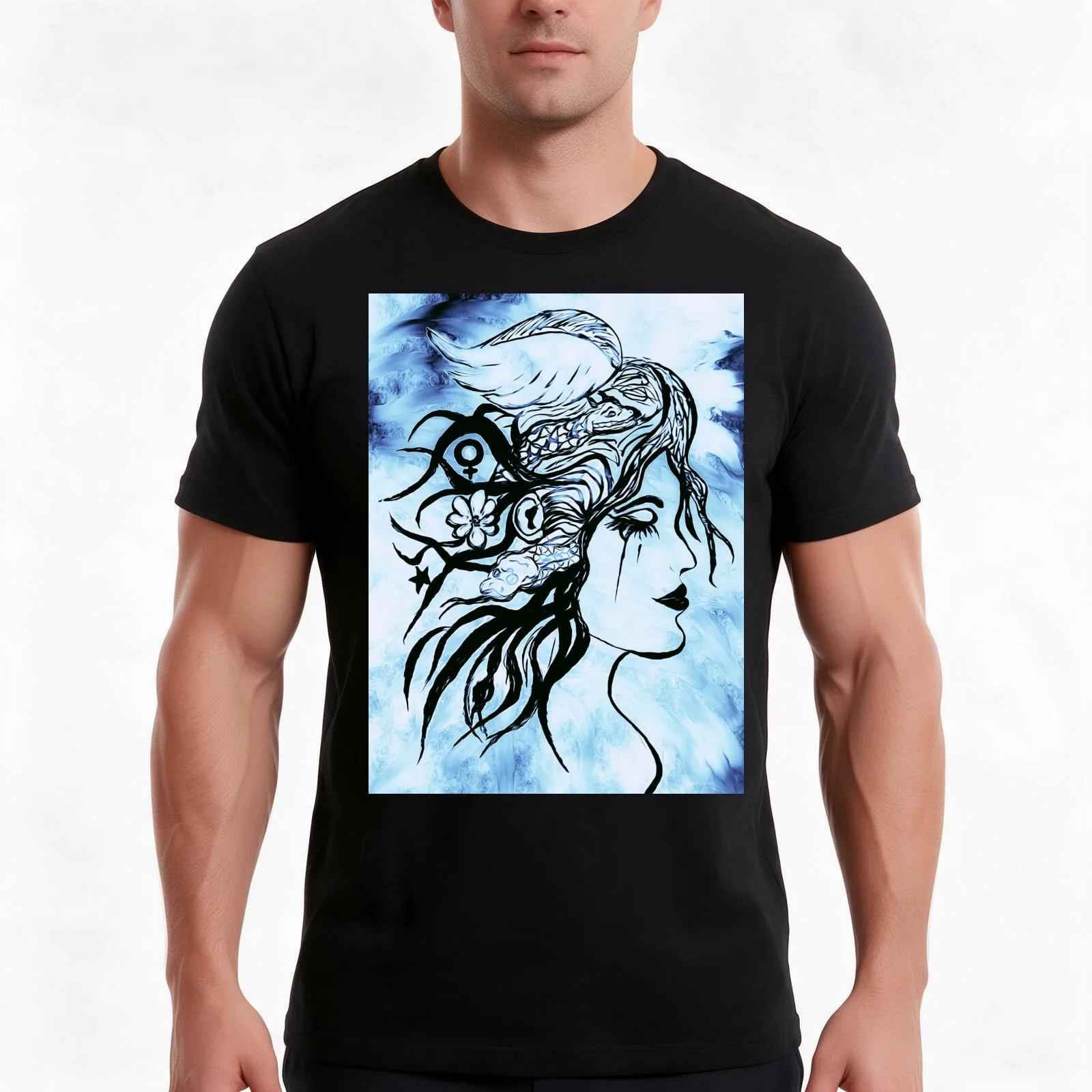 Medusa's daydreams T-Shirt, Summer Casual Cotton Tee, Oversized Streetwear Tops, Vintage Graphic Print, Loose Fit Short Sleeve