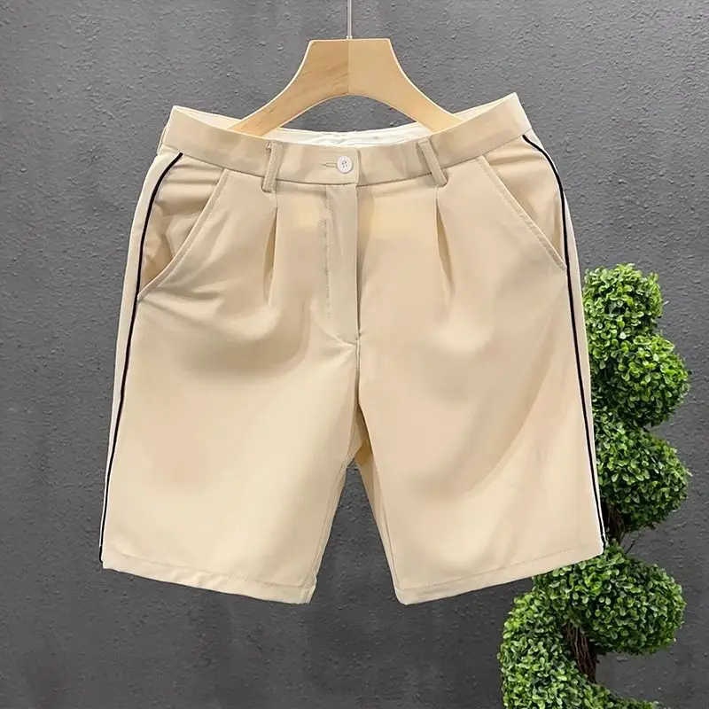 Men's Clothing Summer Lightweight High-End Business Shorts White Slim Fit Straight Leg Casual Short Pants Elegant Stylish