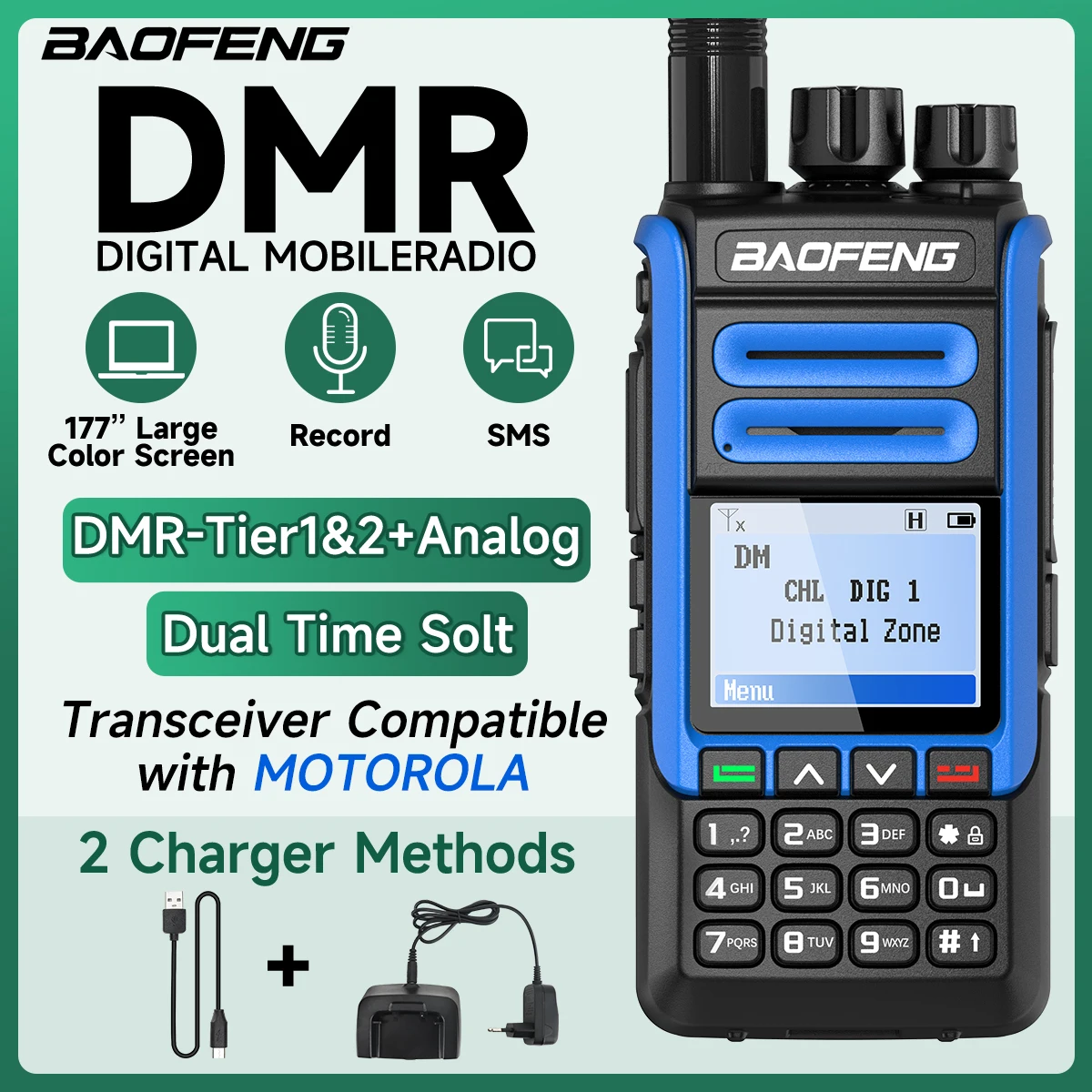 BAOFENG DR-1802U DMR Walkie Talkie digitale Dual Mode Analogico Dual Time Slot Livello 1 + 2 Ham Radio Radio bidirezionale