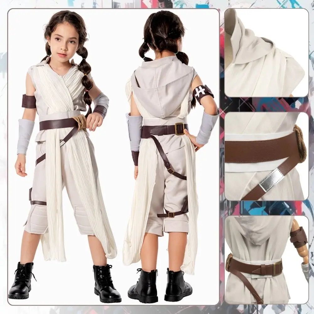

Kids Girls Rey Cosplay Jedi Knight Costume Space Battle Skywalker Roleplay Outfits for Children Halloween Purim Carnival Suit