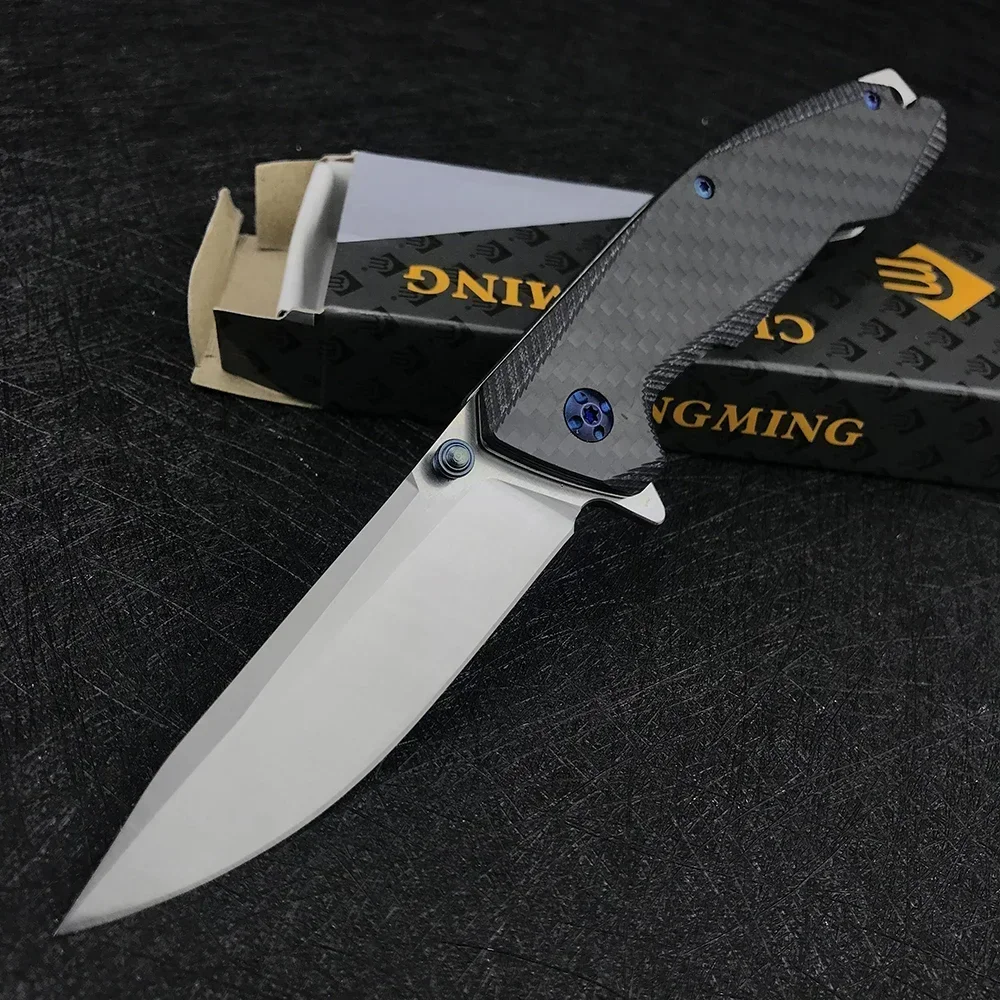 59HRC Outdoor Survival EDC Folding Knife 7CR13MOV Steel Carbon Fiber Handle Pocket Tactical Utility Camping Jackknife Tools