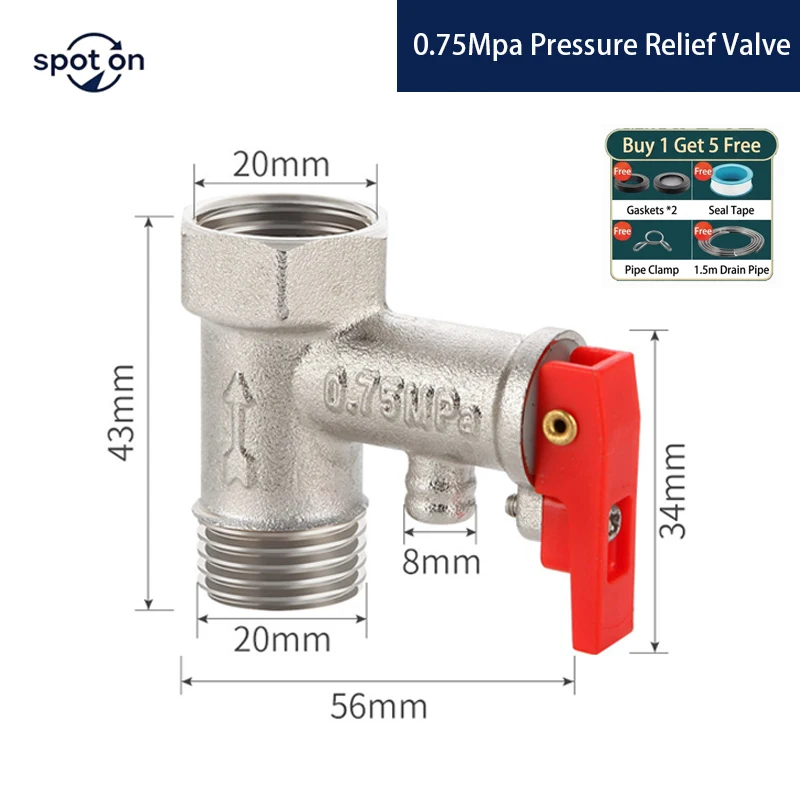 Multiple sizes available0.75/0.8/0.9Mpa GThread Durable Brass Safety/Pressure Relief Valve for Electric Water Heaters