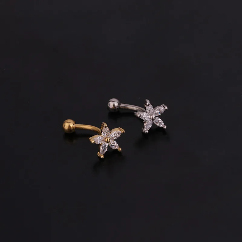 1PC Flower Crown CZ Eyebrow Ring Tragus Helix Rook Earring Piercings Curved Banana Piercing Bijoux Lip Helix Rings Jewelry