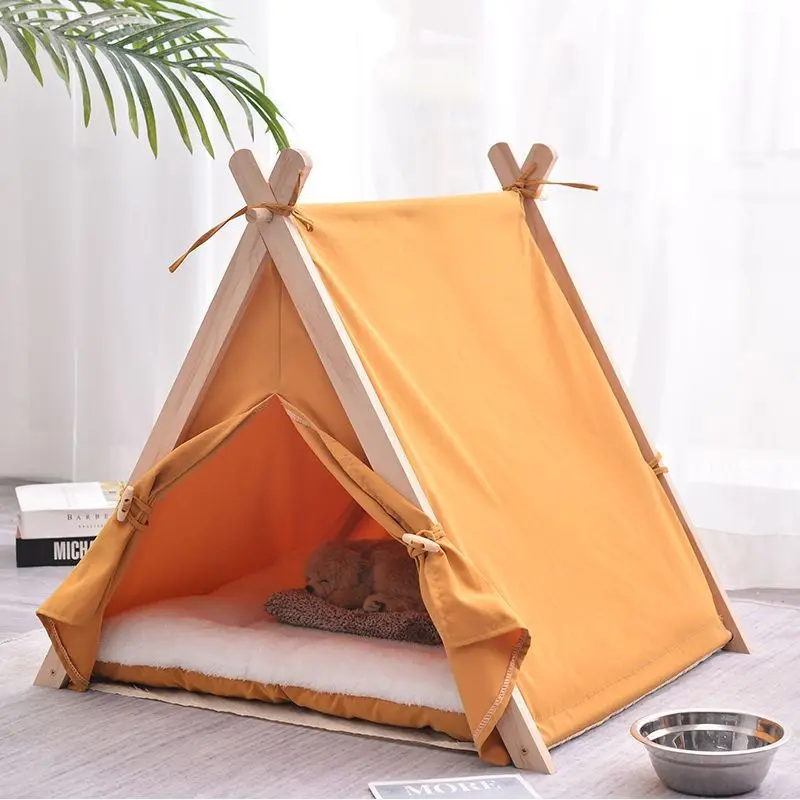 Pet Tent Nest Canopy Design Log Cabin Wooden Breathable Elevated Safety Pet House Cat Bed