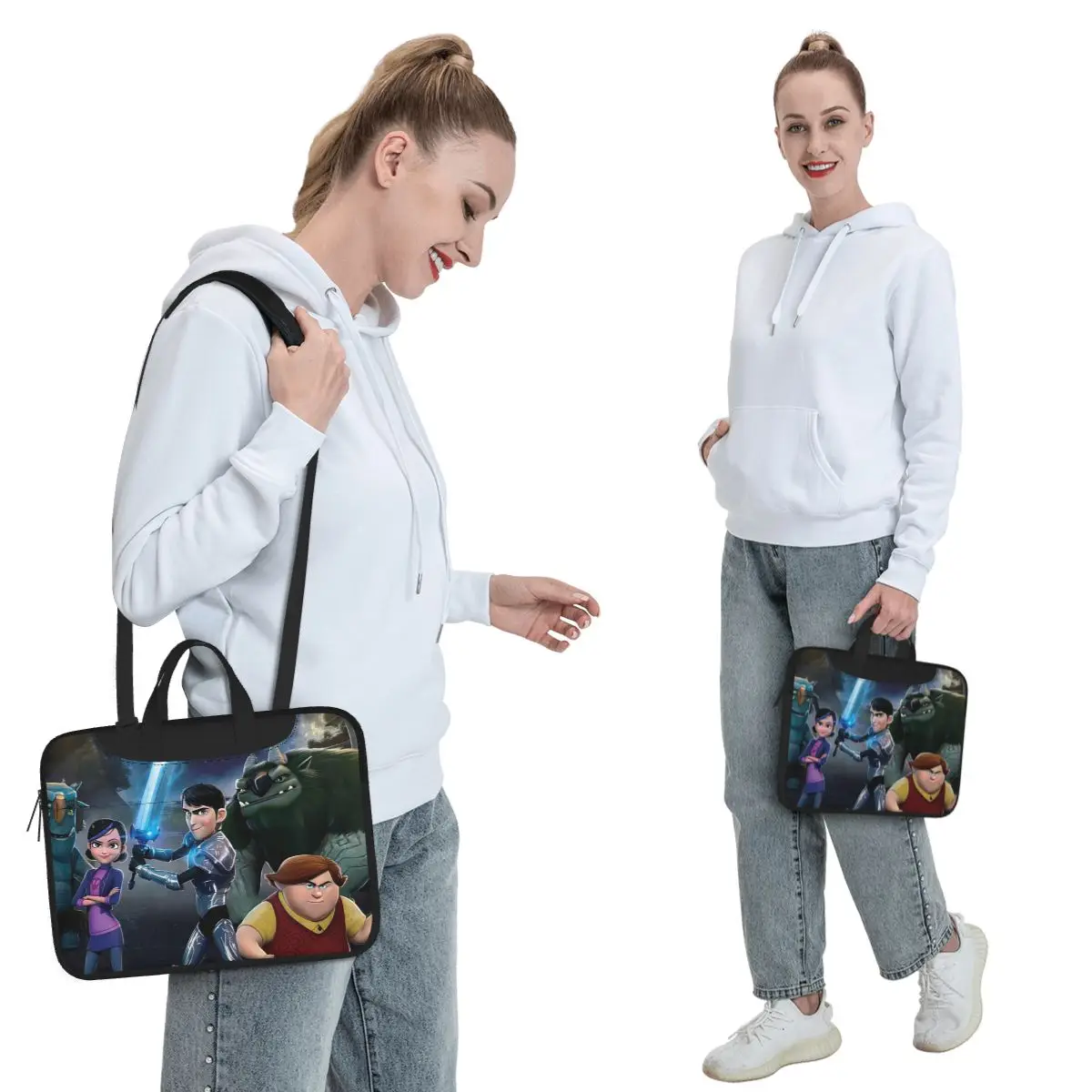 Cartoon TrollHunters Crossbody Laptop Bag Case Computer Bag 13 14 15.6 Inch Notebook Pouch for Macbook Pro Lenovo